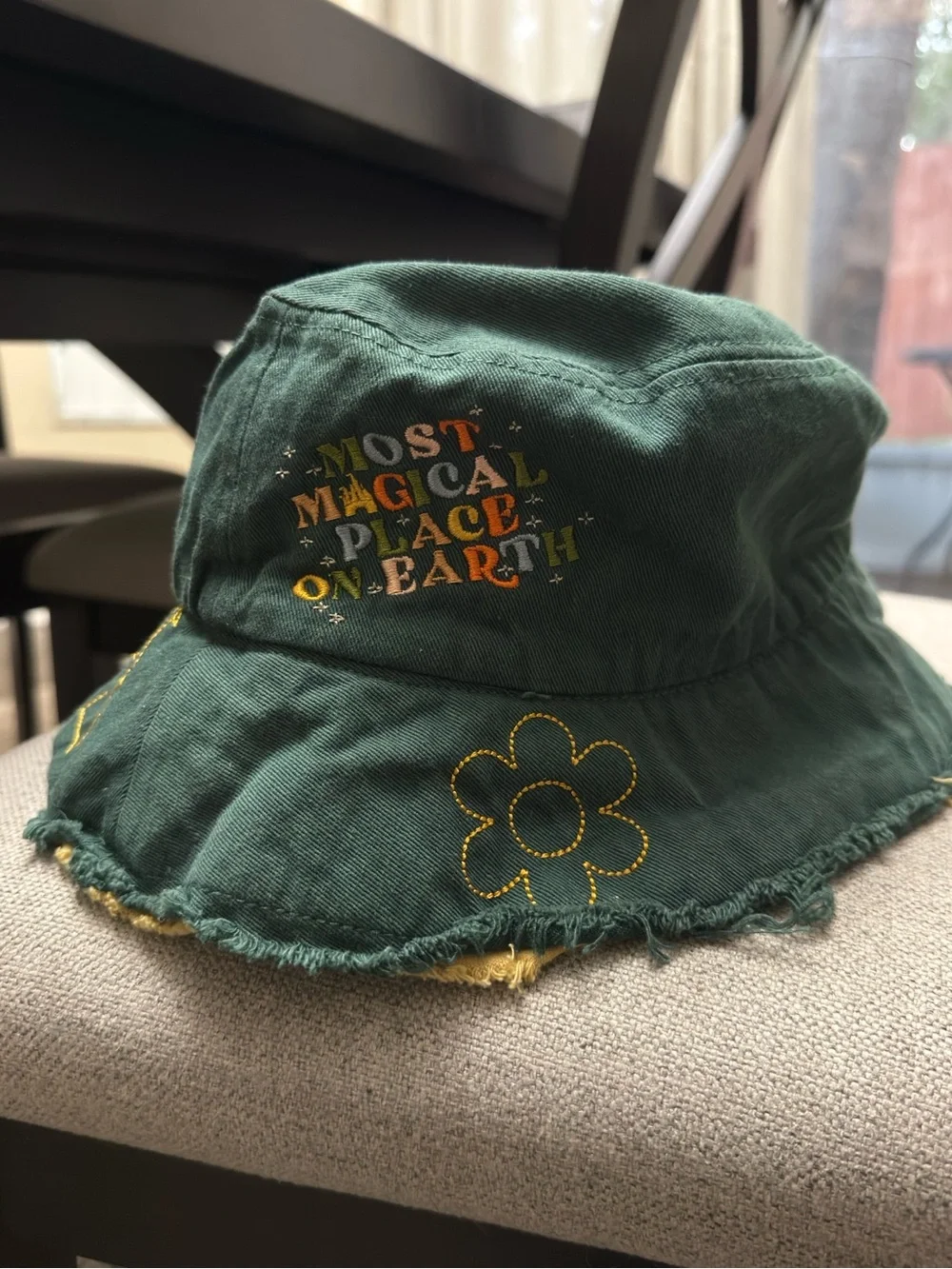 Disney Yellow and Green  Embroidered Bucket Hat with Multicolor Logo